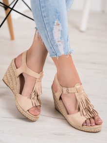 Komfortní  sandály hnědé dámské na klínku