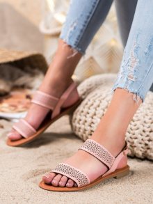 Zajímavé dámské  sandály růžové bez podpatku