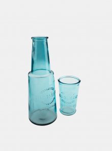 Modrá skleněná karafa se skleničkou Dakls
