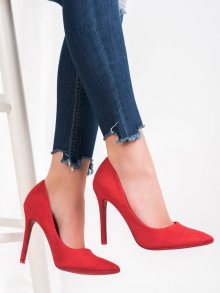 Zajímavé červené dámské  lodičky na jehlovém podpatku