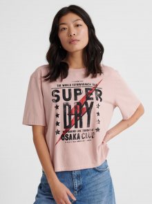 Světle růžové dámské tričko s potiskem Superdry