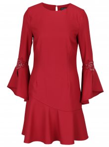 Little Mistress červené šaty s volánovými rukávya  s výšivkami - XS