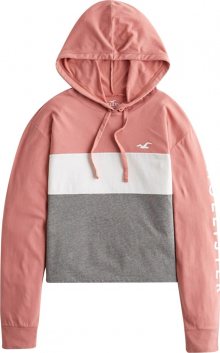 HOLLISTER Mikina bílá / růžová / šedá