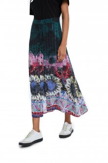Desigual dlouhá petrolejová sukně Fal Florencia s barevnými motivy