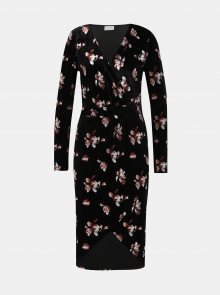 Černé květované sametové pouzdrové midi  šaty VILA Jakabi - M