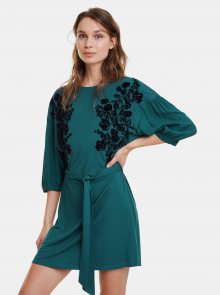 Tmavě zelené květované šaty Desigual Telma - M