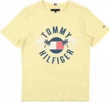 TOMMY HILFIGER Tričko pastelově žlutá / bílá / světle červená / petrolejová