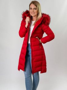 Červená dámská prošívaná zimní bunda s kapucí (7754) Červená S (36)