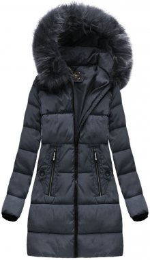 Prošívaná dámská zimní bunda v grafitové barvě s kapucí (7756) tmavě šedá S (36)