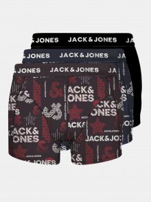 Sada tří vzorovaných boxerek v černé, modré a vínové barvě Jack & Jones Logo