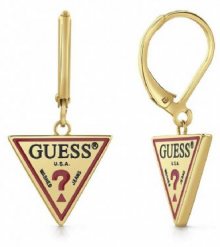 Guess Pozlacené trojúhelníkové náušnice s logem UBE29054