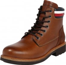 TOMMY HILFIGER Šněrovací boty \'CORPORATE\' koňaková / bílá / červená / námořnická modř