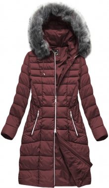 Prošívaná dámská zimní bunda v bordó barvě s kapucí (7710BIG) bordó 52