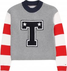 TOMMY HILFIGER Svetr \'COLLEGIATE\' šedá / bílá / marine modrá / světle červená