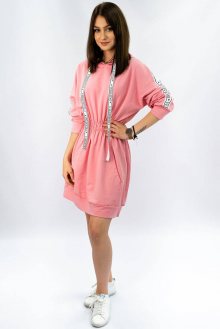 Růžové teplákové šaty s gumou v pase (7640) růžová ONE SIZE