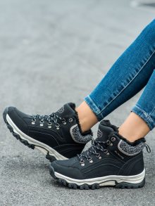 Luxusní  trekingové boty dámské černé na plochém podpatku