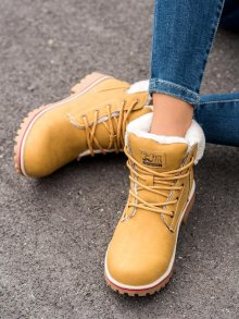 Designové zlaté dámské  trekingové boty na plochém podpatku