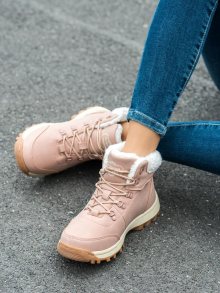 Módní  trekingové boty dámské růžové na plochém podpatku