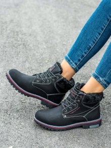 Krásné  trekingové boty černé dámské na plochém podpatku