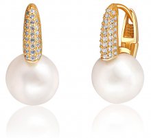 JwL Luxury Pearls Luxusní pozlacené náušnice s pravou perlou a zirkony JL0648