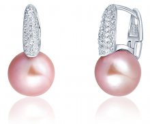 JwL Luxury Pearls Luxusní stříbrné náušnice s růžovou perlou a zirkony JL0649