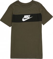Nike Sportswear Tričko khaki / tmavě zelená / bílá