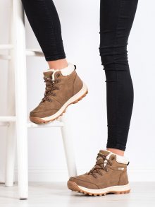 Exkluzívní hnědé dámské  trekingové boty na plochém podpatku
