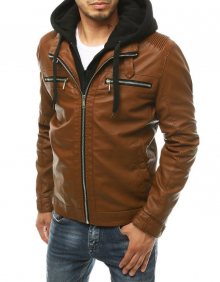 Dstreet Trendová koženková bunda s kapucí v kamelové barvě