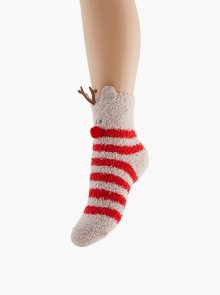Béžovo-červené ponožky s vánočním motivem Pieces Rudolph
