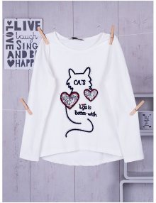 Béžové dívčí tričko s motivem kočky