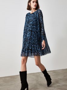 Modré květované plisované šaty Trendyol