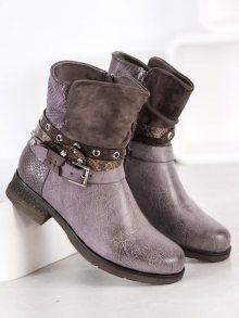 Moderní hnědé dámské  kotníčkové boty na plochém podpatku