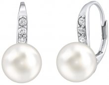 Silvego Něžné stříbrné náušnice s pravou bílou perlou a krystaly Swarovski LPSER0639