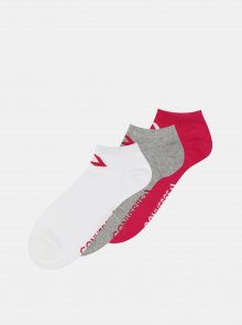 Sada tří párů dámských kotníkových ponožek v šedé a růžové barvě Converse