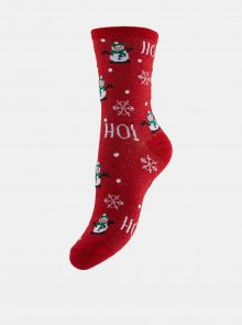 Červené ponožky s vánočním motivem Pieces