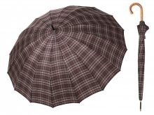 Bugatti Doorman káro luxusní pánský holový deštník s dřevěnou rukojetí - Šedá