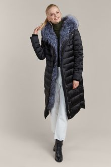 Kara černý prošívaný zimní kabát s kožešinou - 38