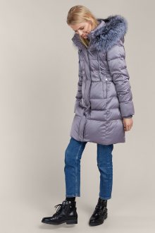 Kara šedý zimní kabát s kožešinou - 36