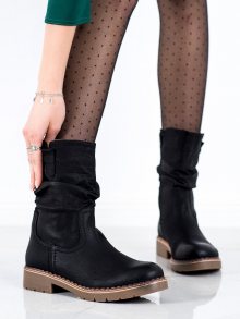 Originální černé  kotníčkové boty dámské na plochém podpatku