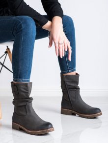 Moderní  kotníčkové boty dámské šedo-stříbrné na plochém podpatku