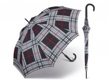 Happy Rain Long Checks Black holový károvaný deštník v šedé barvě - Šedá
