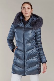 Kara metalicky modrý prošívaný zimní kabát - 48