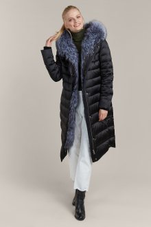 Kara černý prošívaný zimní kabát s kožešinou