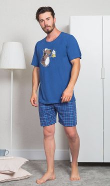 Pánské šortkové pyžamo Vienetta Secret Méďa s pivem | modrá | XL