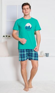 Pánské šortkové pyžamo Vienetta Secret Sleep well zelená | modrá | XL