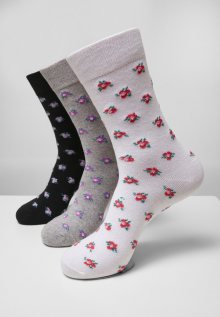 Urban Classics Recycled Yarn Flower Socks 3-Pack grey+black+white - 39–42