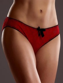 Erotické kalhotky z červené krajky s otevřeným rozkrokem a zad S