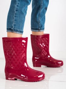 Trendy dámské  gumáky červené na plochém podpatku