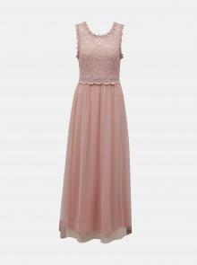 Vila růžové maxi šaty Lynnea s krajkou - XL