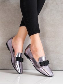 Trendy šedo-stříbrné dámské  mokasíny bez podpatku